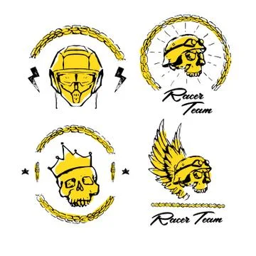 Moto biker theme, icon set. Cafe racer. Golden Stock Illustration