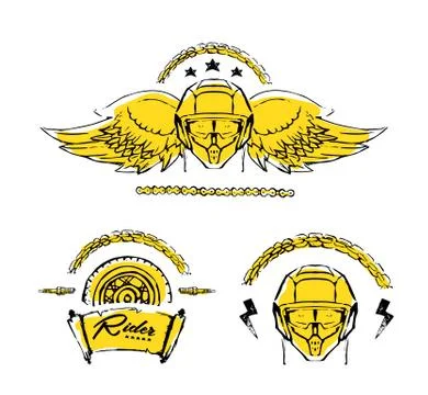 Moto biker theme, icon set. Cafe racer. Golden Stock Illustration