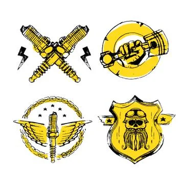 Moto biker theme, icon set. Cafe racer. Golden Stock Illustration