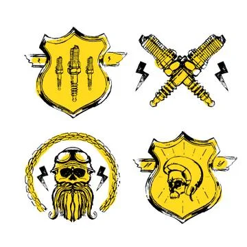 Moto biker theme, icon set. Cafe racer. Golden Stock Illustration