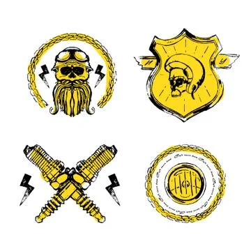 Moto biker theme, icon set. Cafe racer. Golden Illustrazione stock