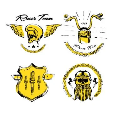 Moto biker theme, icon set. Cafe racer. Golden Stock Illustration