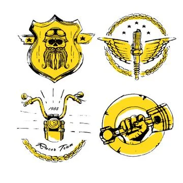 Moto biker theme, icon set. Cafe racer. Golden Stock Illustration