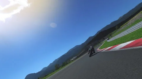 Moto drivers racing through bends on raceway Stock Footage 141198146