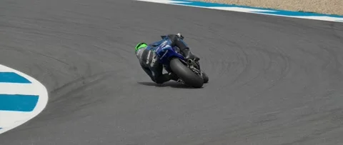 Moto2 Yamaha Taking a Fast Chicane Stock Footage 312873602