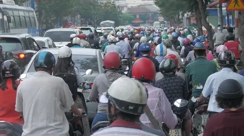 Motobike traffic jam, Rushing to work, everyday commuting Stock Footage 61775635