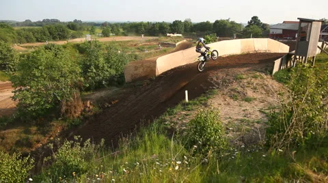 Motocross on the hill Stock Footage 6086568