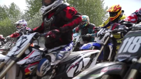 Motocross on the starting line Stock Footage 62021791