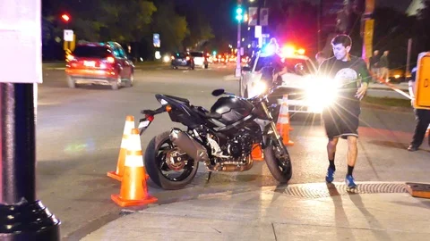 Motocycle at incident scene Stock Footage 119904208