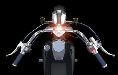 Motor bike steering bar on solid black background. イラスト素材