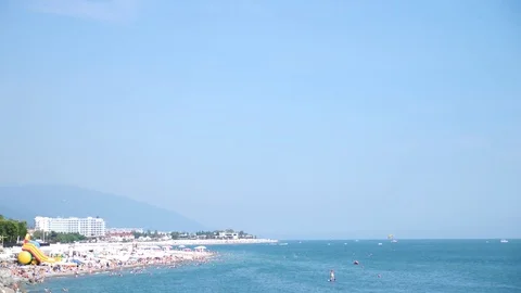 Motor boat boat, paragliding over the sea, Parachute over the sea, sea resort Stock Footage