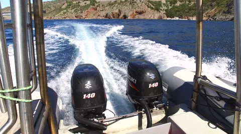 Motor boat engine working at sea - view from boat Stock Footage 61091697