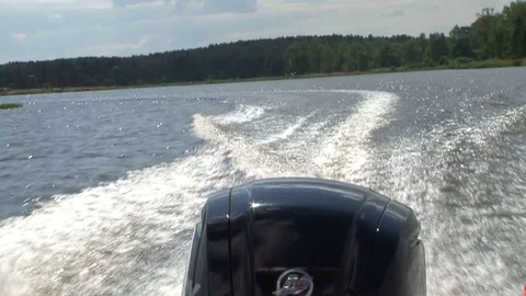 Motor boat floating on the river Stock Footage 107767416