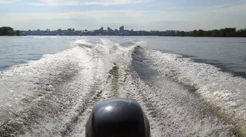 Motor boat floats on the river Stock Footage 64184462