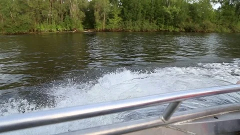Motor boat floats on the river Stock Footage 78717676