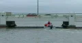 Motor Boat Goes Under Low Bridge HD Footage