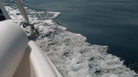Motor boat quickly sailing on the waves Video stock 108011515