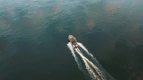 Motor boat on a river. drone view Stock-Footage 101732874