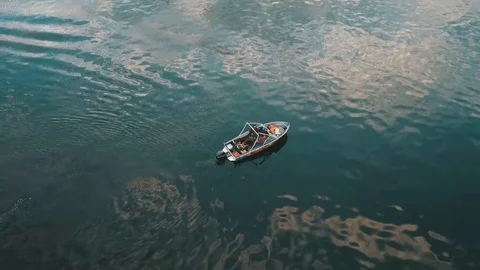 Motor boat on a river. drone view Video stock 101733184