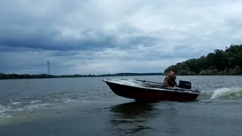 Motor boat on river. Stock Footage 132680649