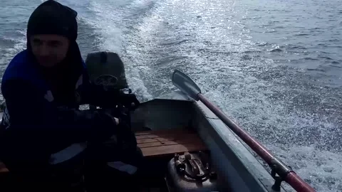 Motor boat on river. Stock Footage 132680757