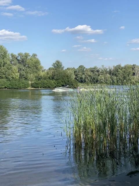 Motor boat on the river Stock Footage 266161939