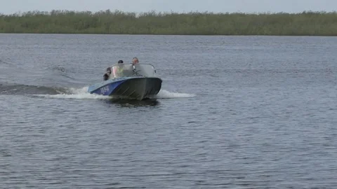 Motor boat runs down the river Stock-Footage 144756884