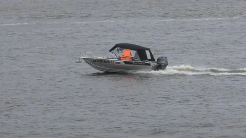Motor boat runs down the river Stock-Footage 144758052