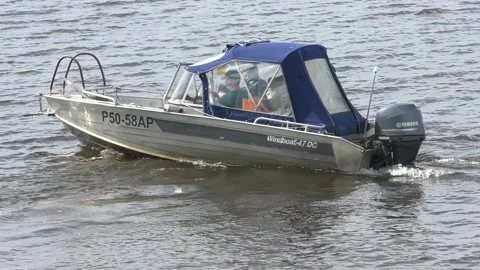Motor boat runs down the river 스톡 동영상 144759143
