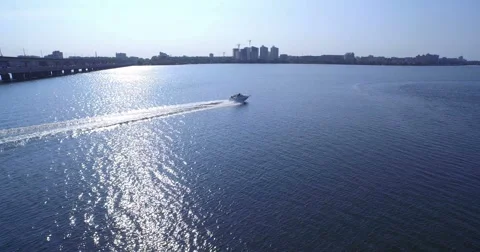 Motor boat sailing on the surface of the river Vidéo 61303982