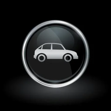 Motor car icon inside round silver and black emblem Stock Illustration
