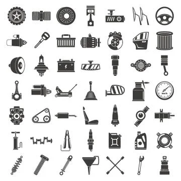 Motor car part icon set, simple style Stock Illustration