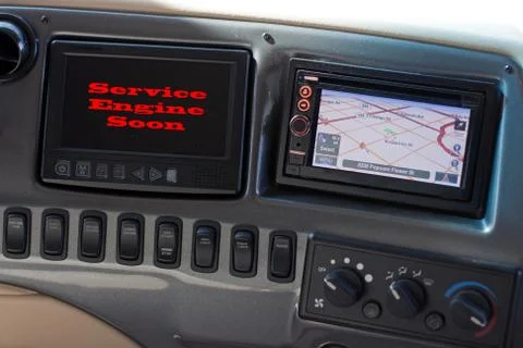 Motor coach with service engine light Stock Photos
