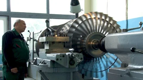 Motor compressor rotor balancing from Su-24 aircraft (fencer) on lathe. Stock Footage 122816942