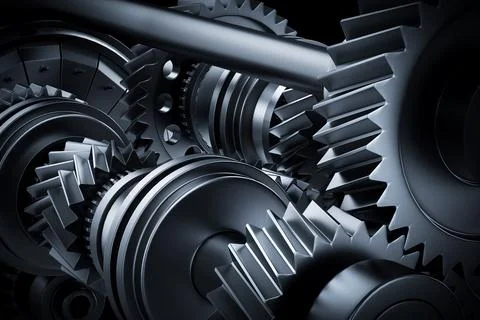 Motor, engine close-up. Gears, cogwheels, real engine elements Stock Photos