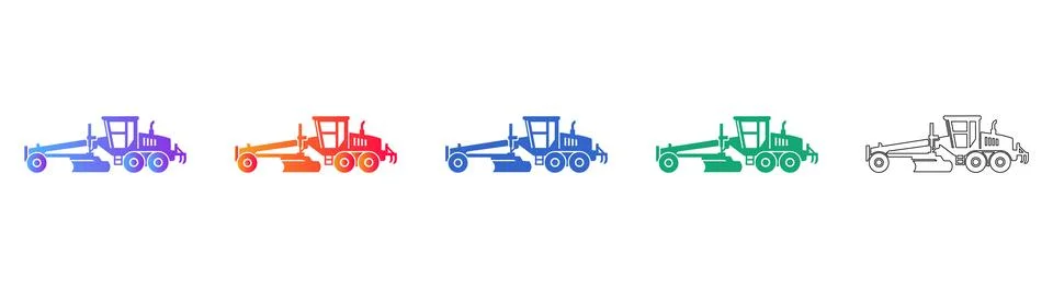 Motor Grader Construction Machine Icon Set Stock Illustration