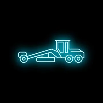 Motor grader road construction heavy equipment neon icon Stock Illustration
