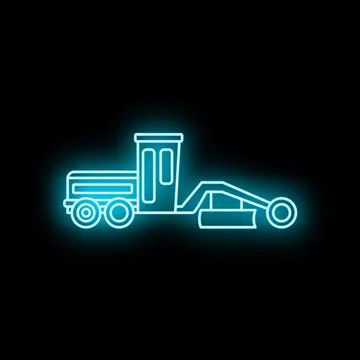 Motor grader road construction heavy equipment neon icon Stock Illustration