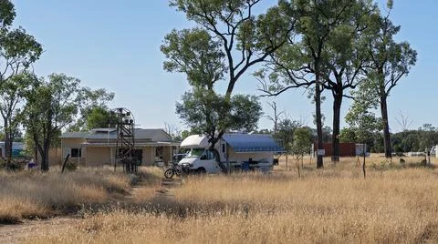 Motor Home On Gem Prospecting Fields Of Outback Australia Stock Photos