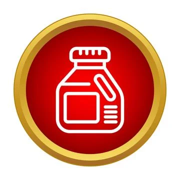 Motor oil container icon in red and gold circle Stock Illustration
