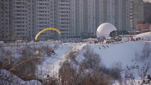 Motor Paraglider in Winter Video stock 71889266