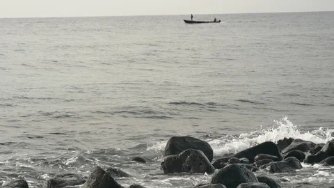 Motor pirogue passby Stock Footage 87192422