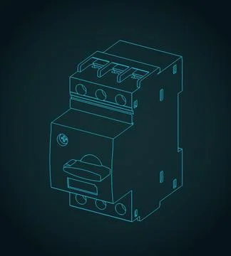 Motor protection switch isometric blueprint Stock Illustration