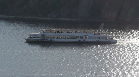 Motor ship float on the river Stock Footage 67622328