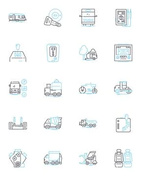 Motor show linear icons set. Spectacle, Cars, Engines, Speed, Performance 스톡 일러스트