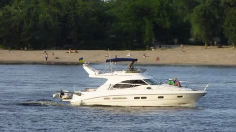 Motor yacht on the river Stock Footage 11054296