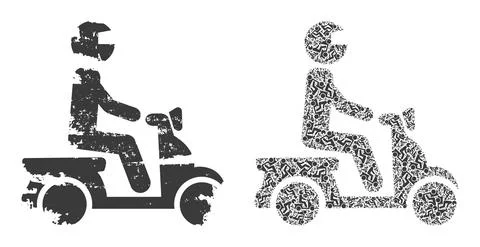 Motorbike Driver Icon Recursion Composition and Grunge Textured Icon Illustrazione stock