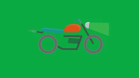 Motorbike flat vector animation driving on green screen with smoke and turning Stock Footage 331197781