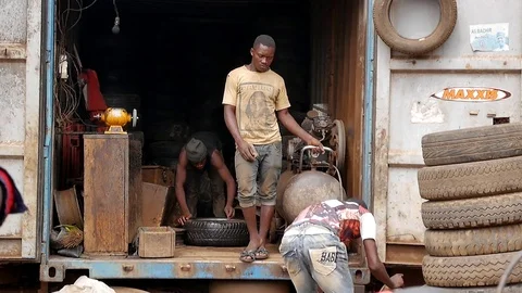 Motorbike repair truck Stock Footage