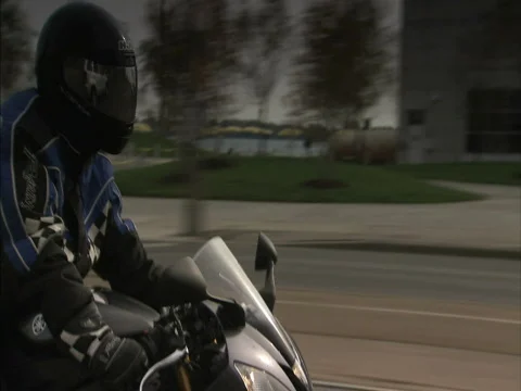 Motorbike on streets of Toronto Stock Footage